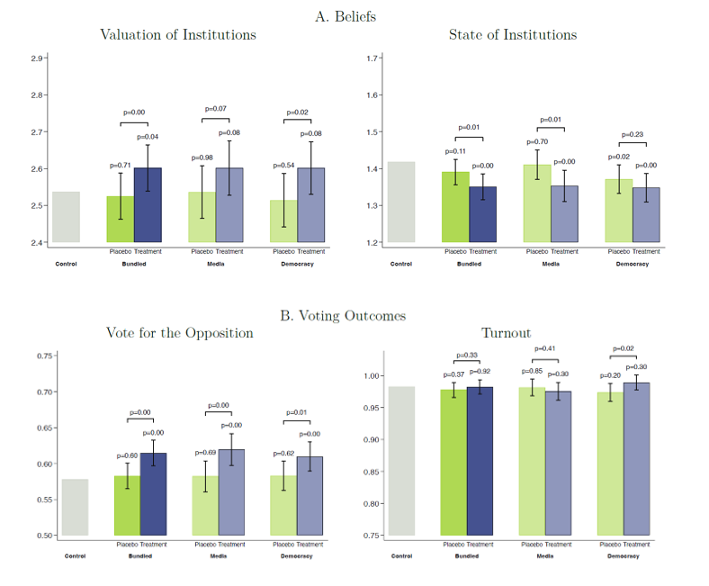 Treatment effects on beliefs and voting outcomes in the online experiment