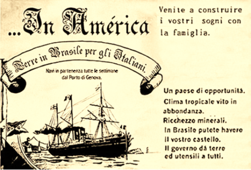 flyer used in Italy to encourage immigration to Brazil