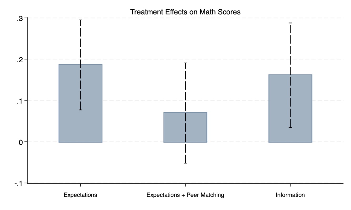 Average treatment effects on standardised math test scores