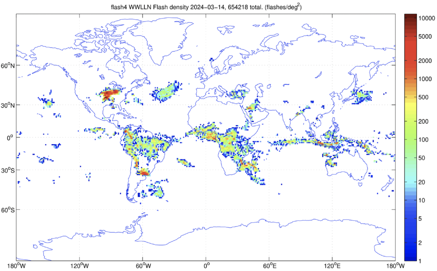 Global lightning strike distribution