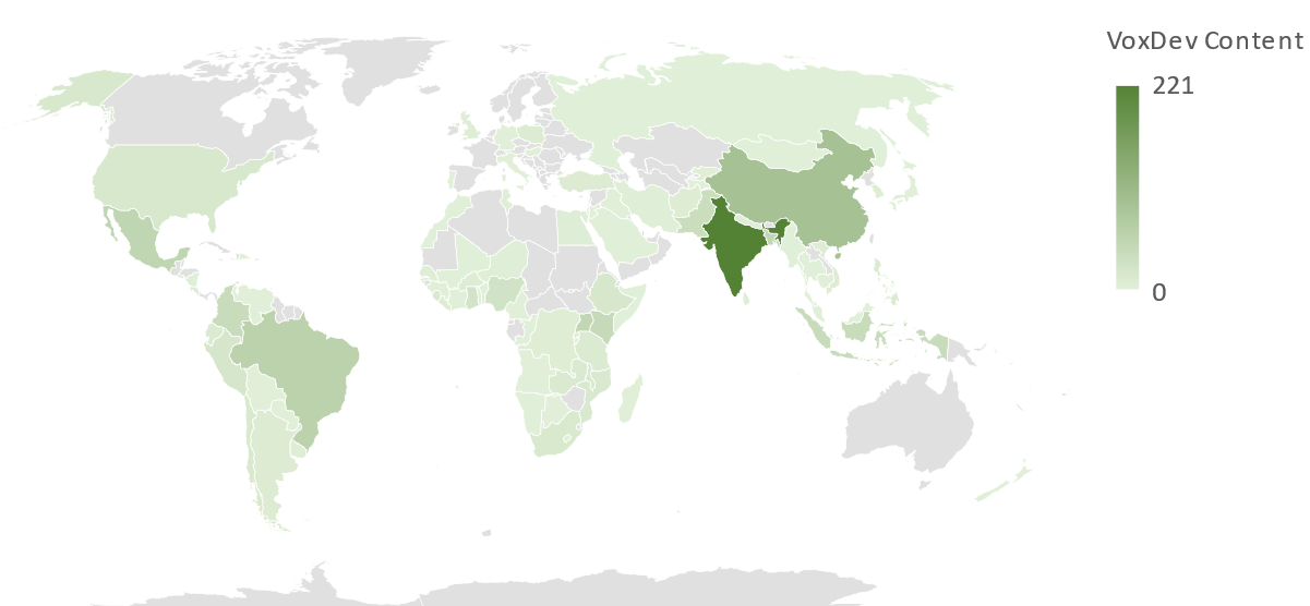 The geographic spread of the research VoxDev has featured across the world