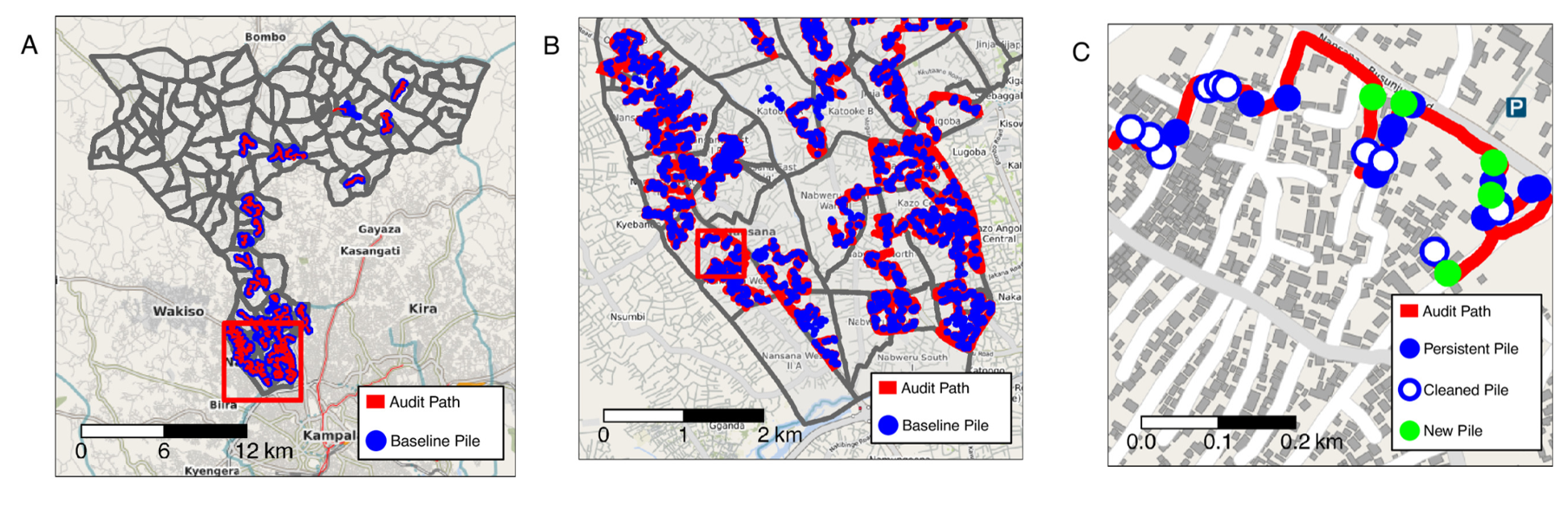 Map of data collection tracks in the study area.