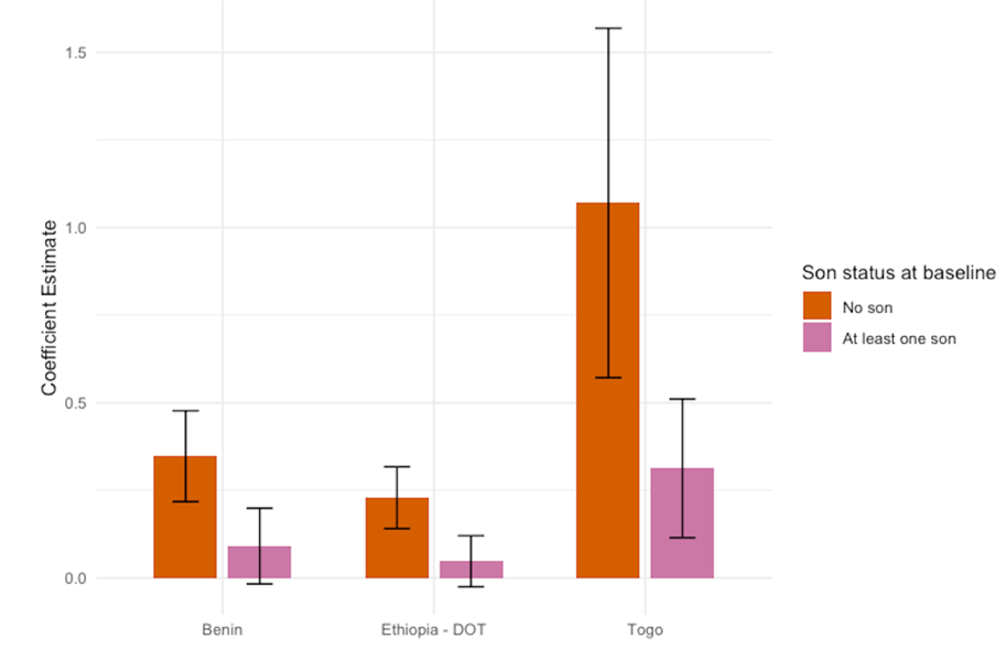 Impact on the number of children dependig on whether women had a son at baseline