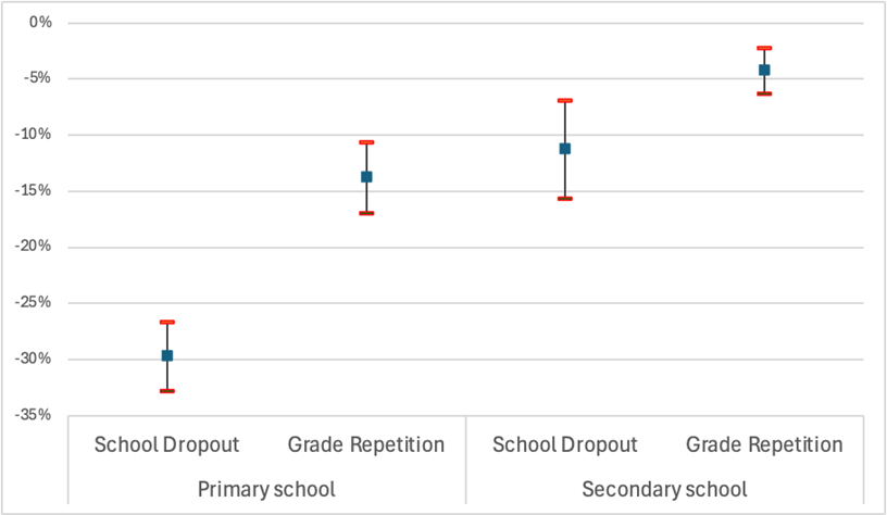 Average impact on school drop-out and grade repetition