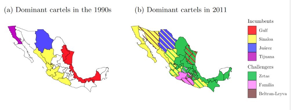 Areas of influence of Mexican cartels