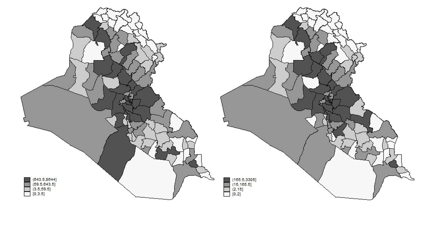 Cumulative number of civilian casualties (left) and violent incident (right)