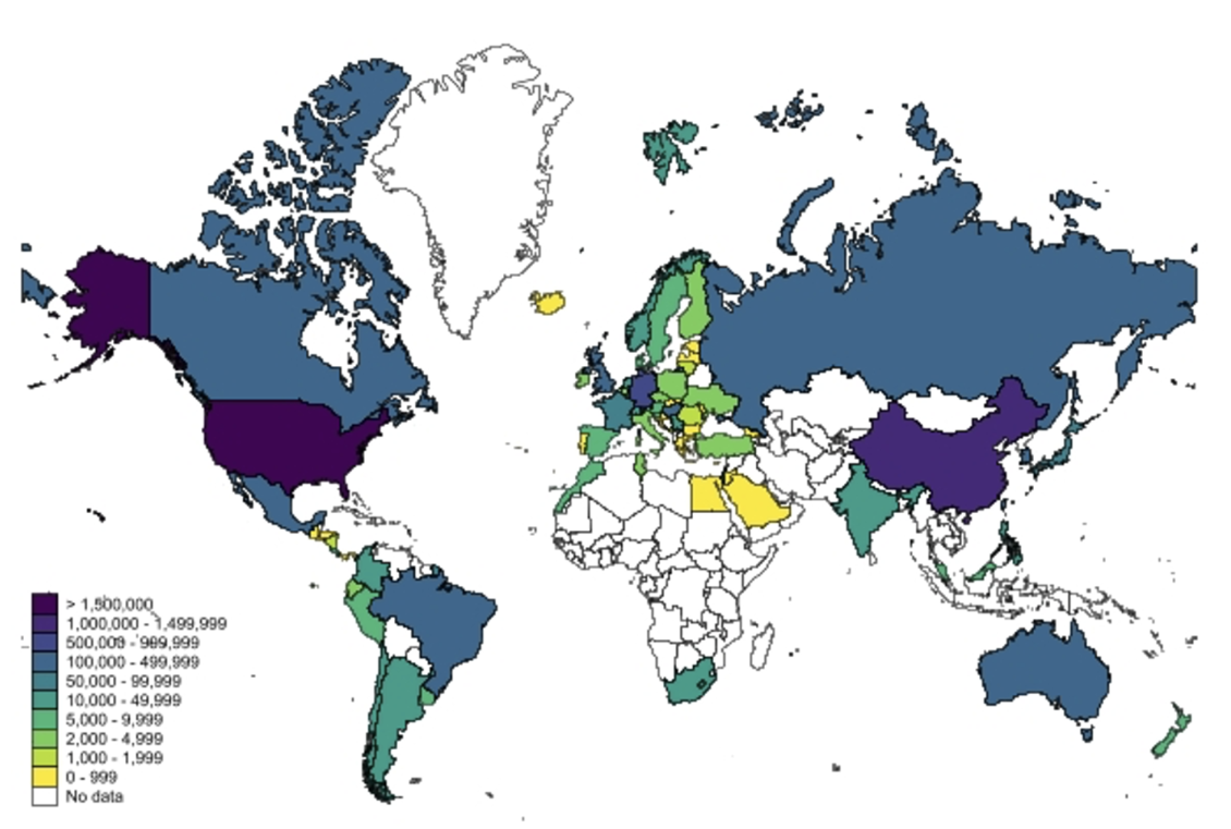 Main destinations of cross-border patents in the 2010s